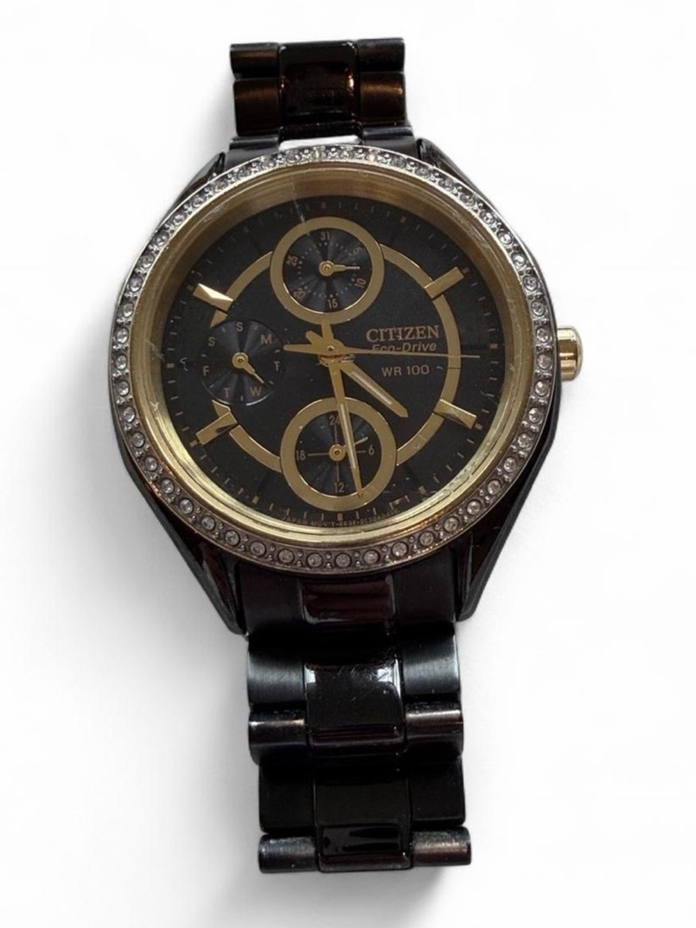 Citizen Eco-Drive POV Crystal Bezel Watch Black Gold - Picture 2 of 9